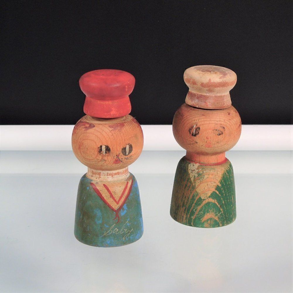 Salt Pepper Shakers Wooden Distressed